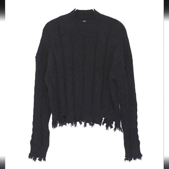 Newbury Kustom Black Fringe Crew Neck Sweater Size Large - Picture 1 of 8